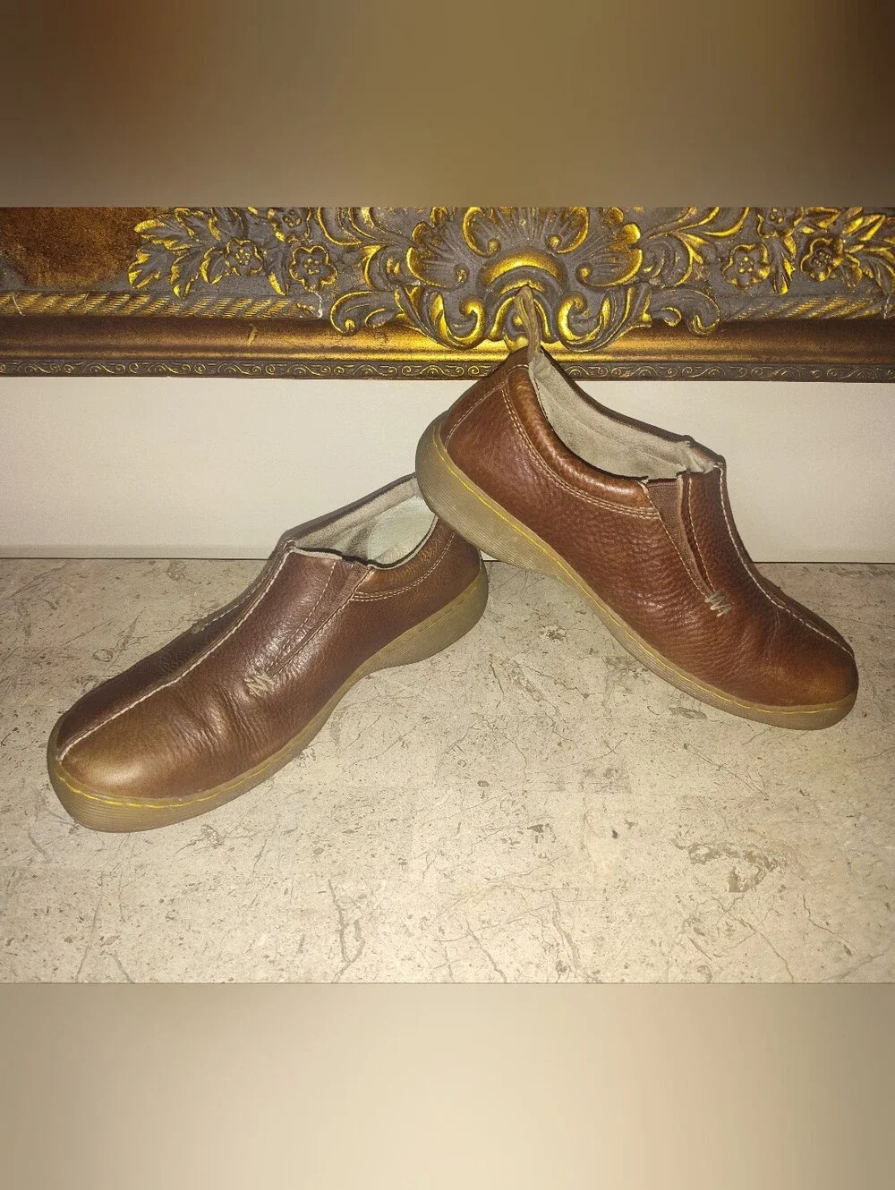 Vintage Dr Martens Brown Slip-On Unisex  Leather Casual Shoes
